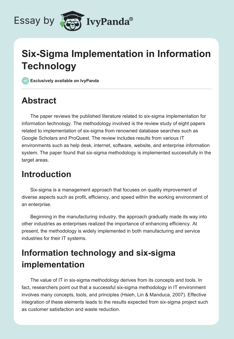 Six-Sigma Implementation in Information Technology. Page 1