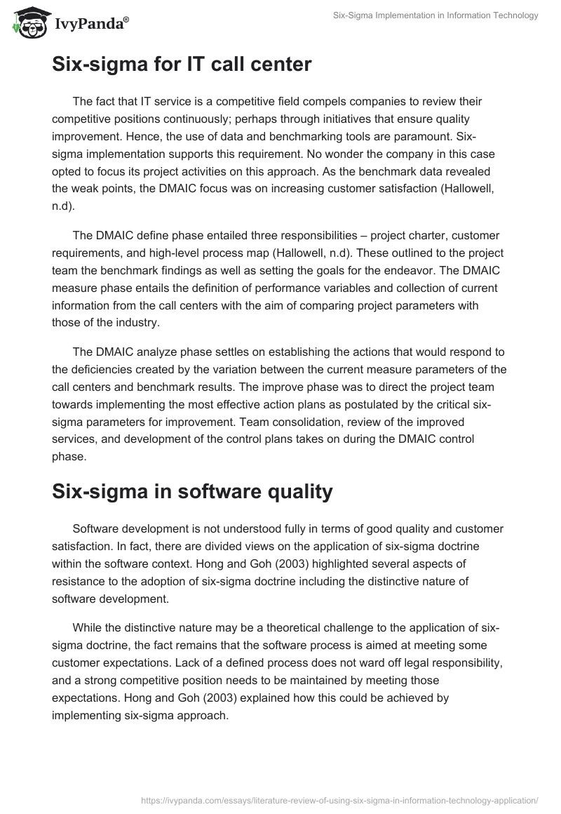 Six-Sigma Implementation in Information Technology. Page 4