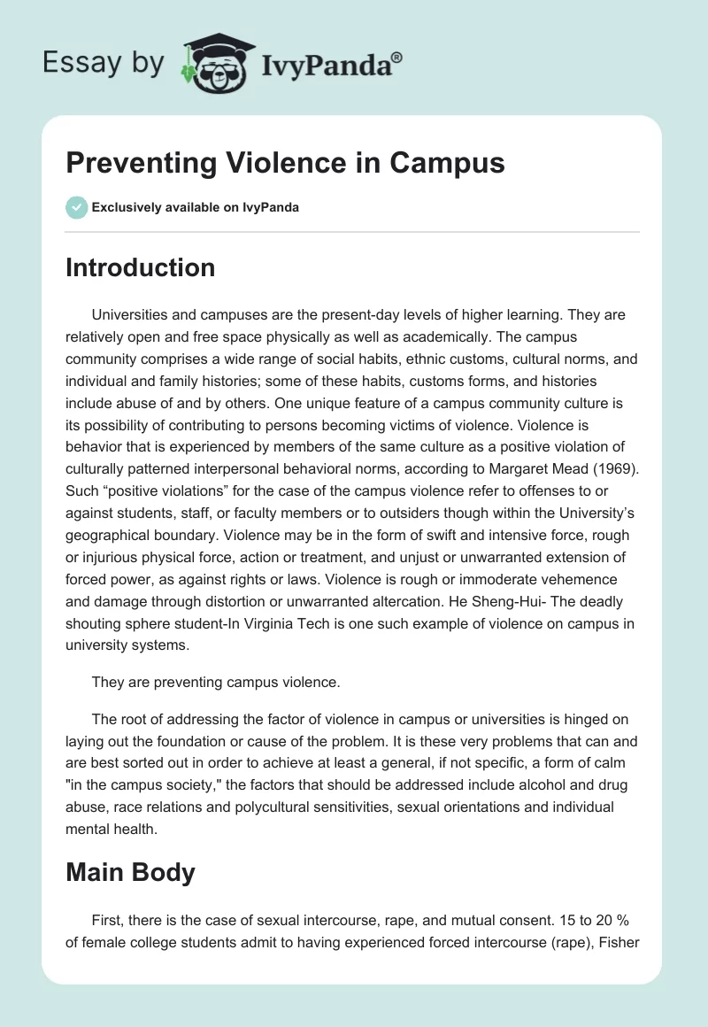 Preventing Violence in Campus. Page 1