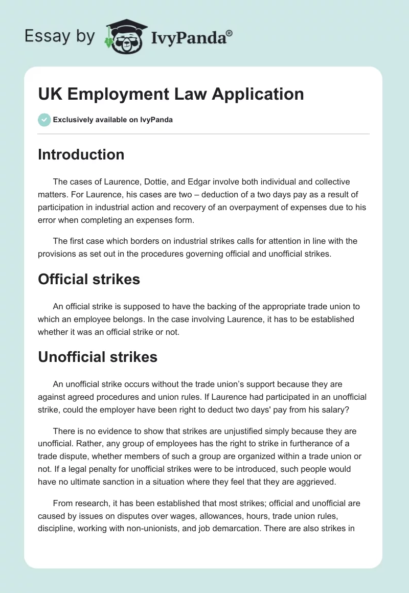 UK Employment Law Application. Page 1