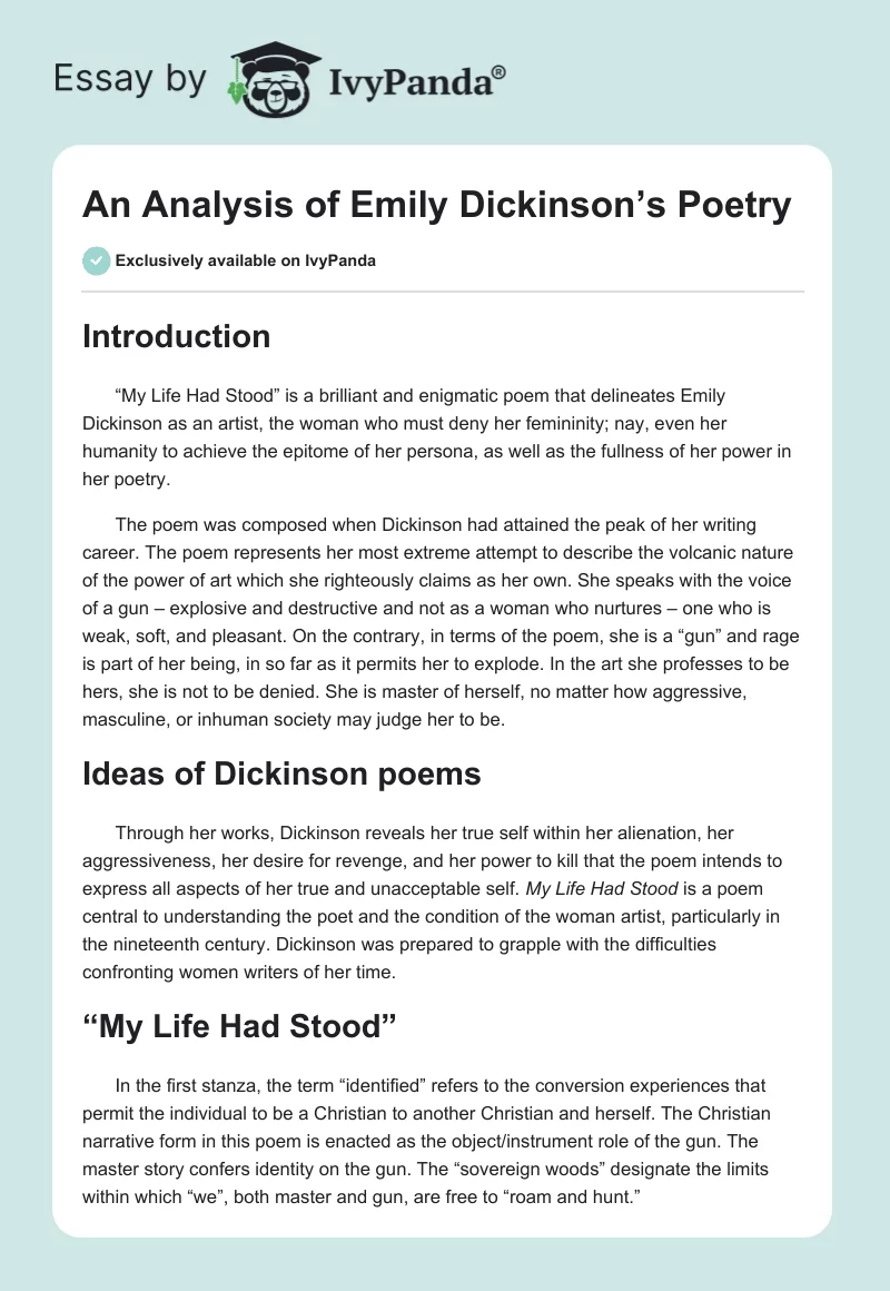 An Analysis of Emily Dickinson’s Poetry. Page 1