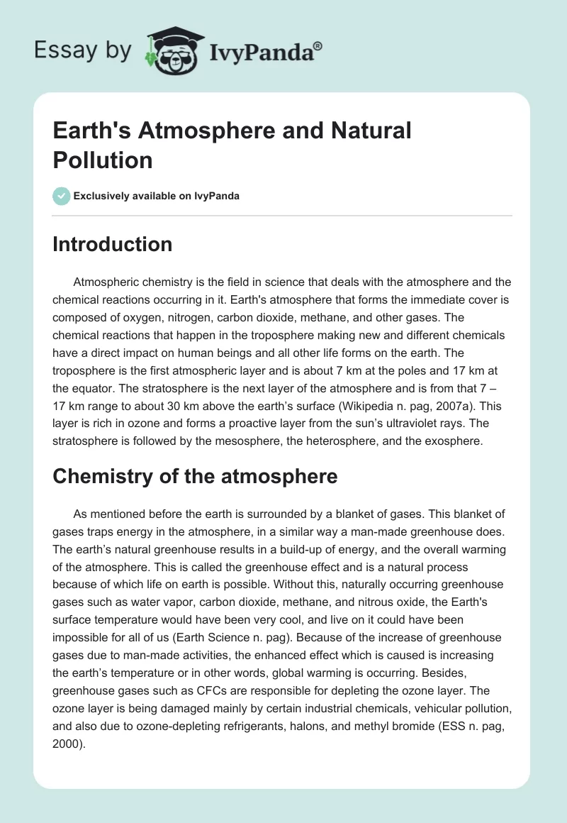 Earth's Atmosphere and Natural Pollution. Page 1