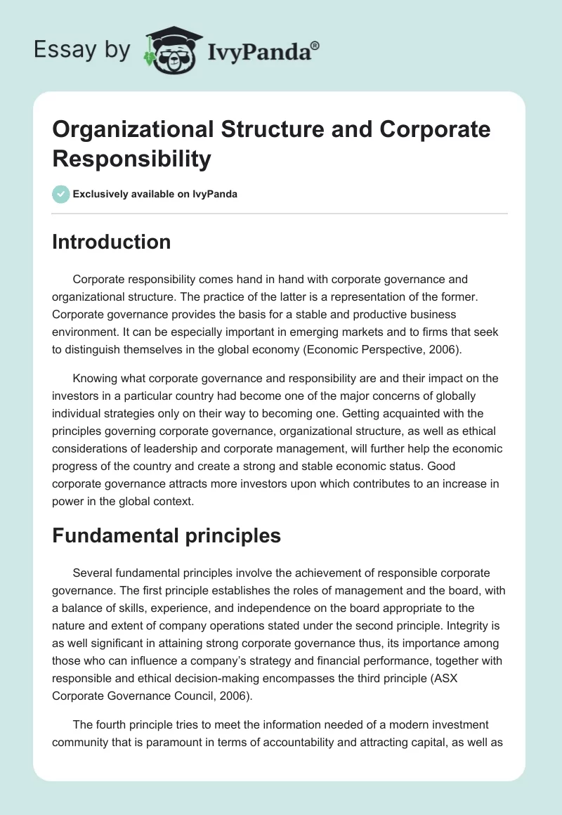 Organizational Structure and Corporate Responsibility. Page 1