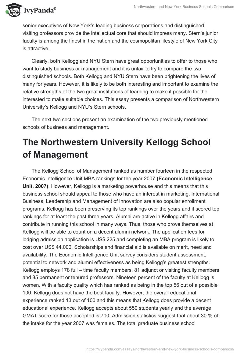Northwestern and New York Business Schools Comparison. Page 4
