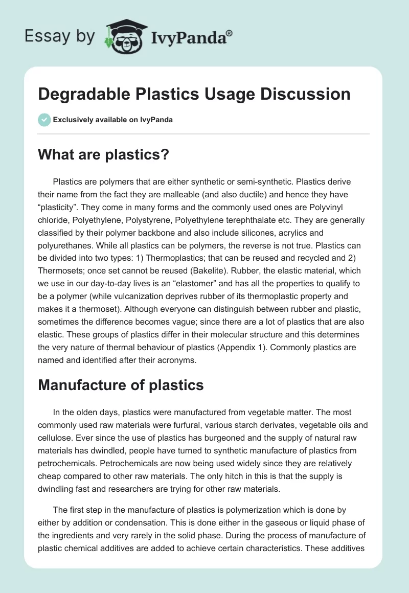 Degradable Plastics Usage Discussion. Page 1