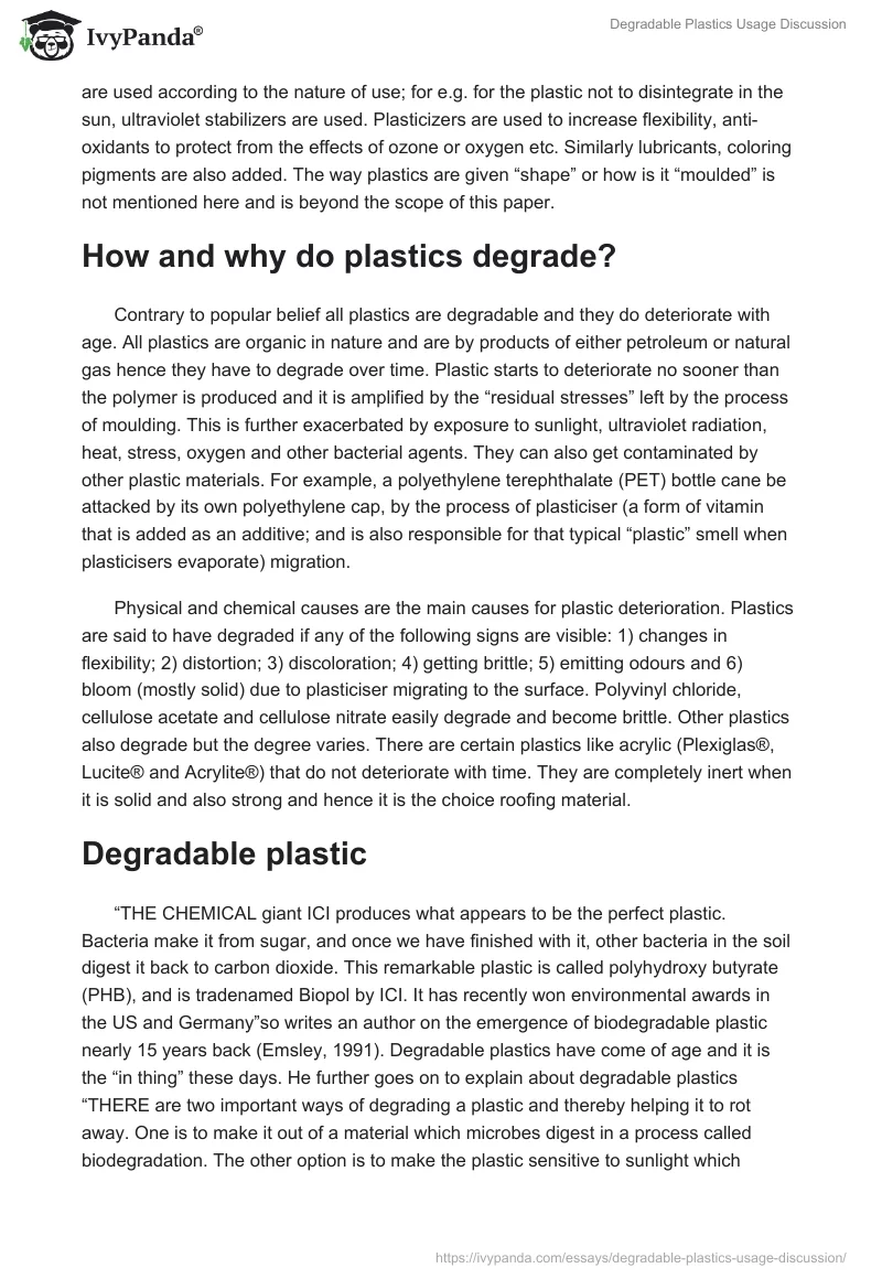 Degradable Plastics Usage Discussion. Page 2