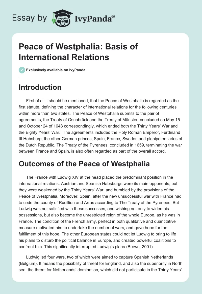 Peace of Westphalia: Basis of International Relations. Page 1