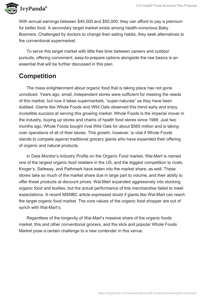 CJ’s Health Foods Business Plan Proposal. Page 5