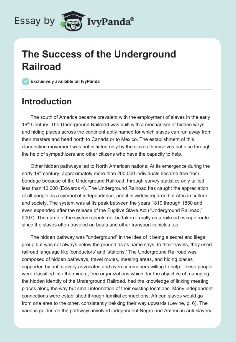 The Success of the Underground Railroad. Page 1