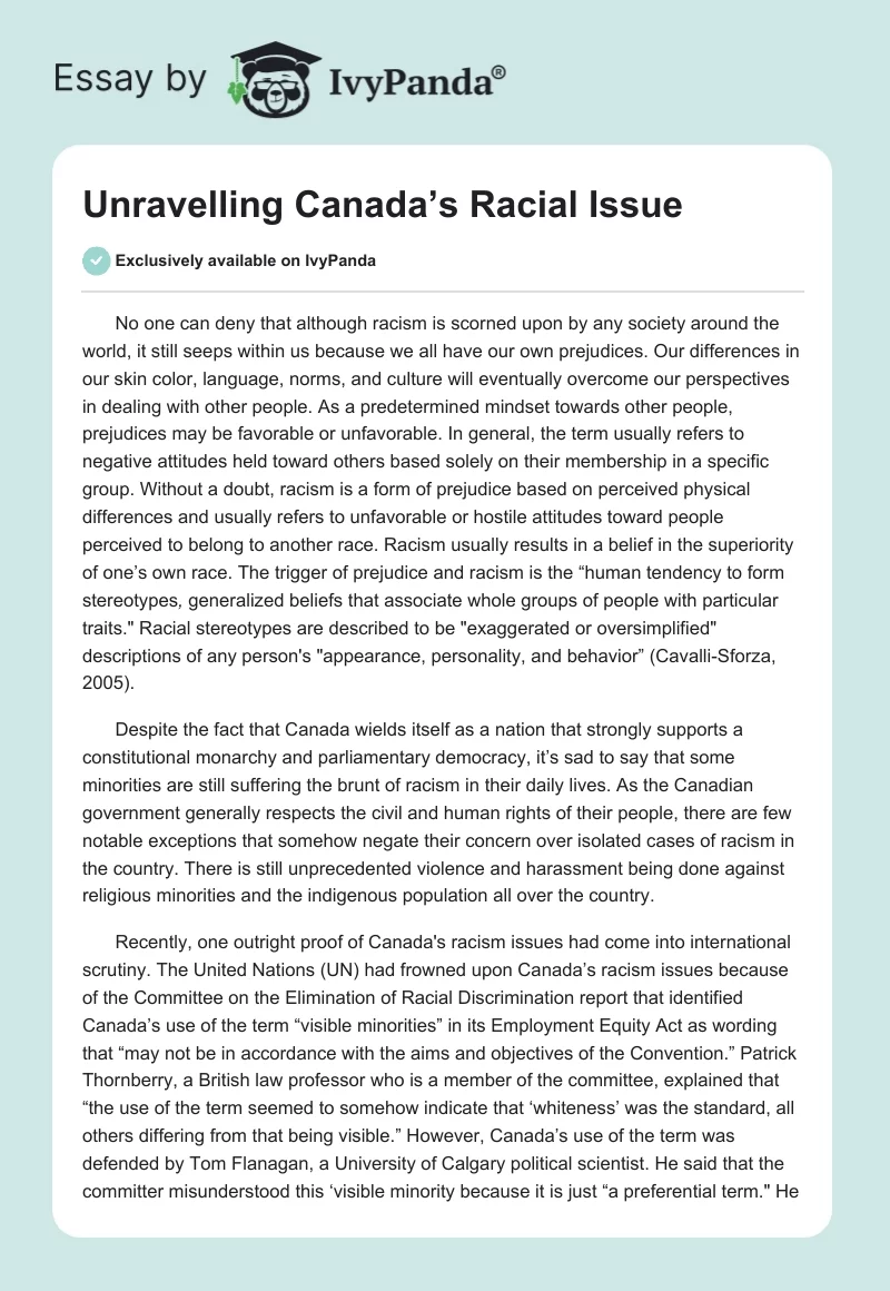 Unravelling Canada’s Racial Issue. Page 1