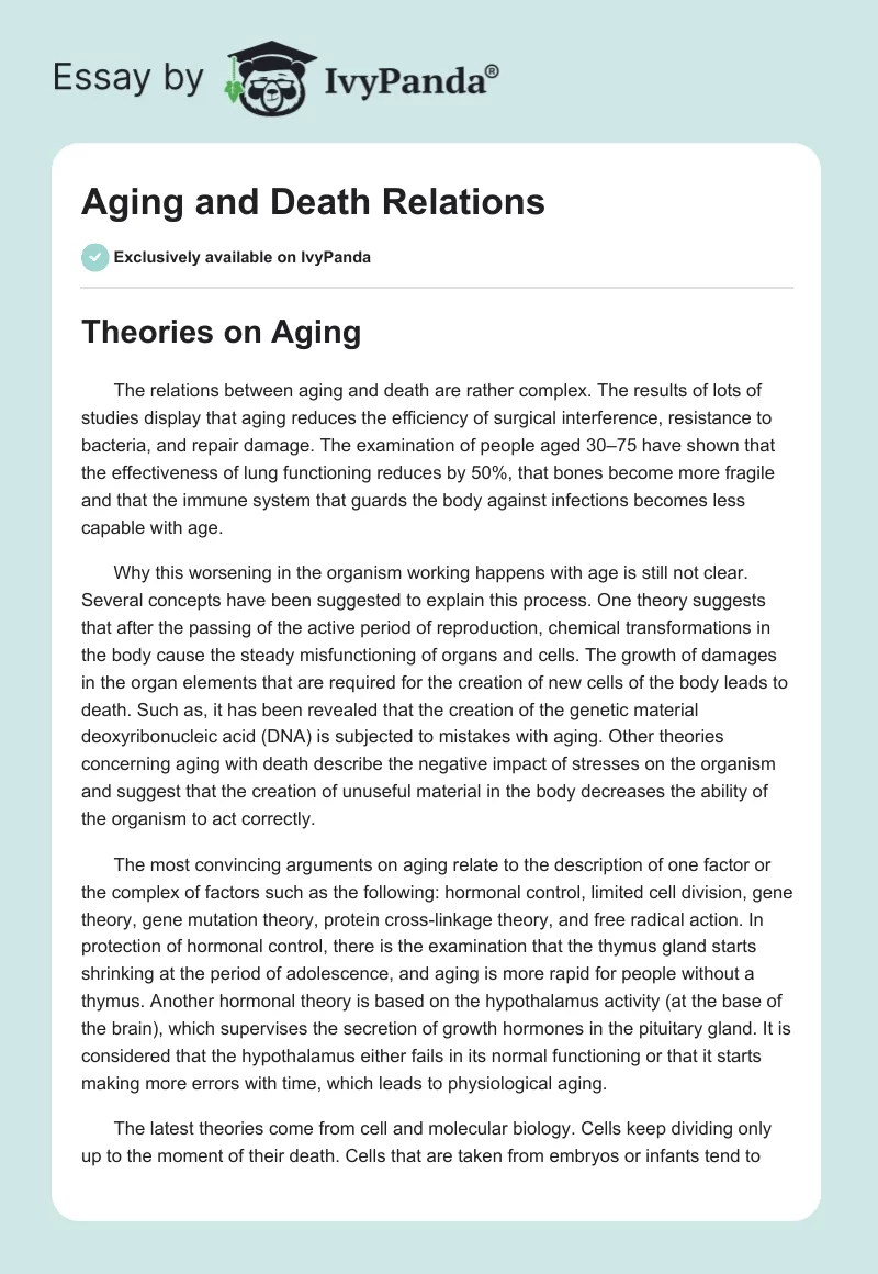 Aging and Death Relations. Page 1