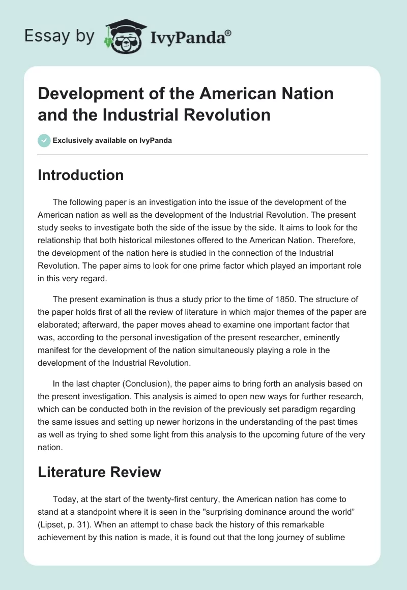 Development of the American Nation and the Industrial Revolution. Page 1