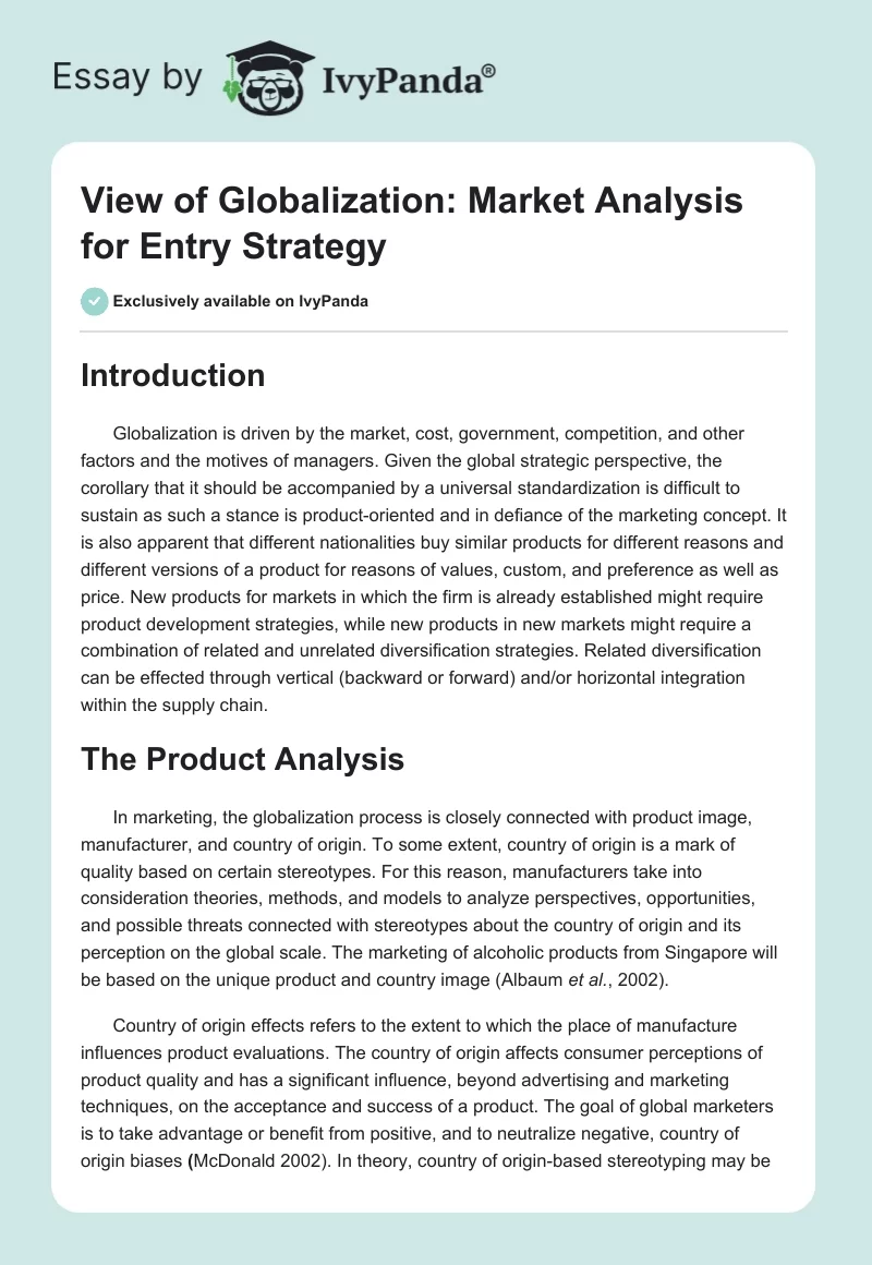 View of Globalization: Market Analysis for Entry Strategy. Page 1
