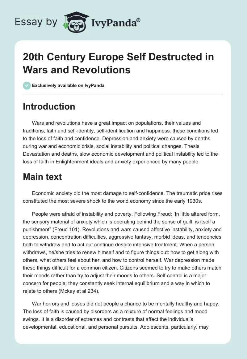 20th Century Europe Self Destructed in Wars and Revolutions. Page 1