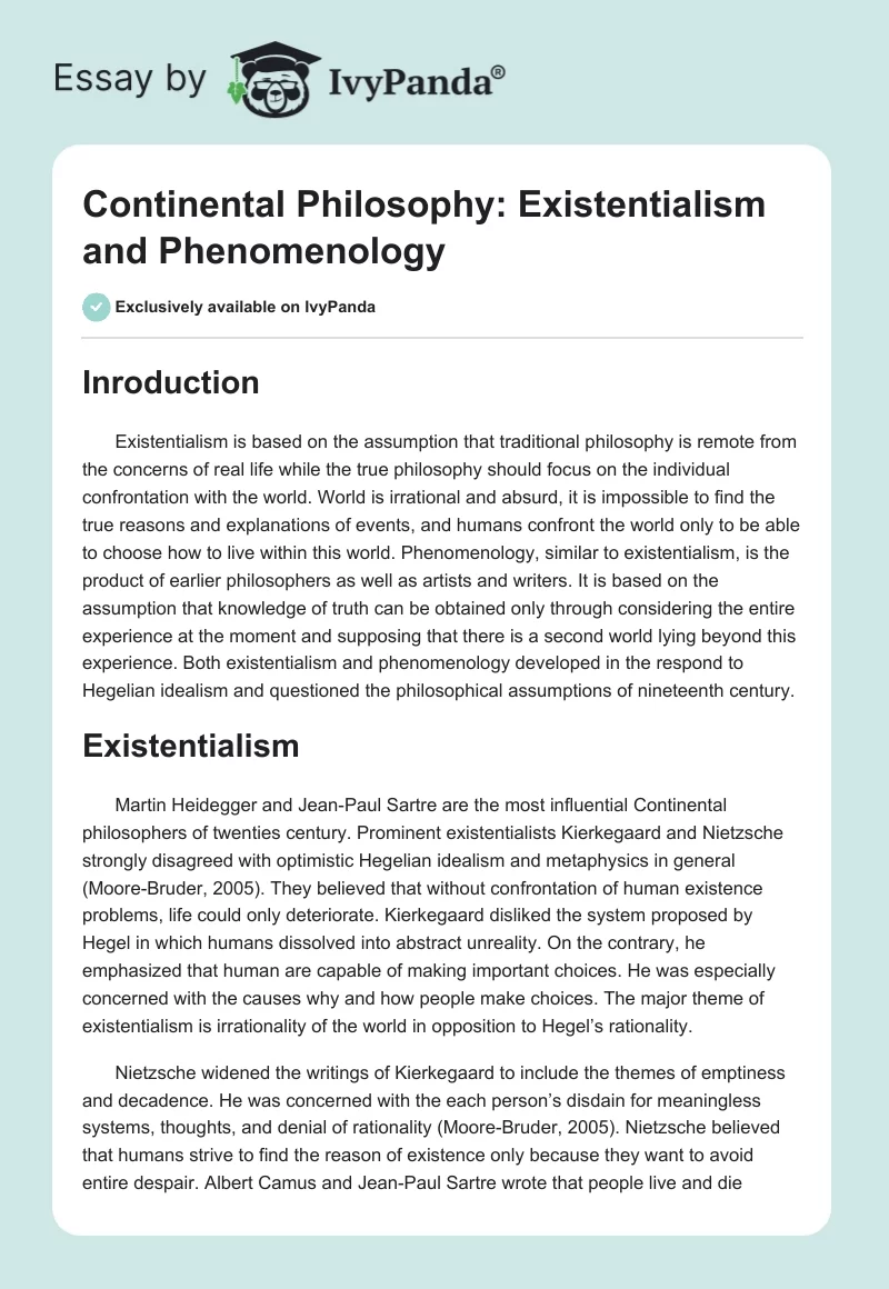 Continental Philosophy: Existentialism and Phenomenology. Page 1