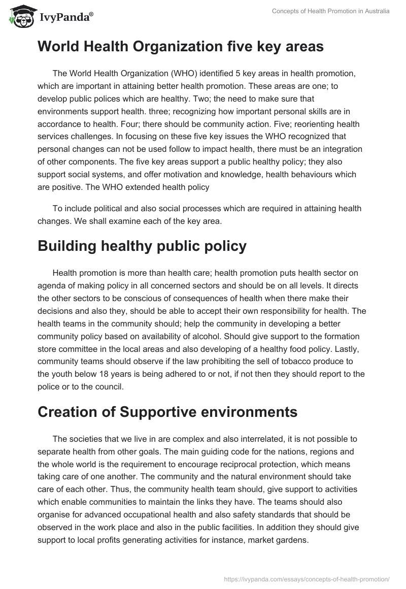 Concepts of Health Promotion in Australia. Page 2