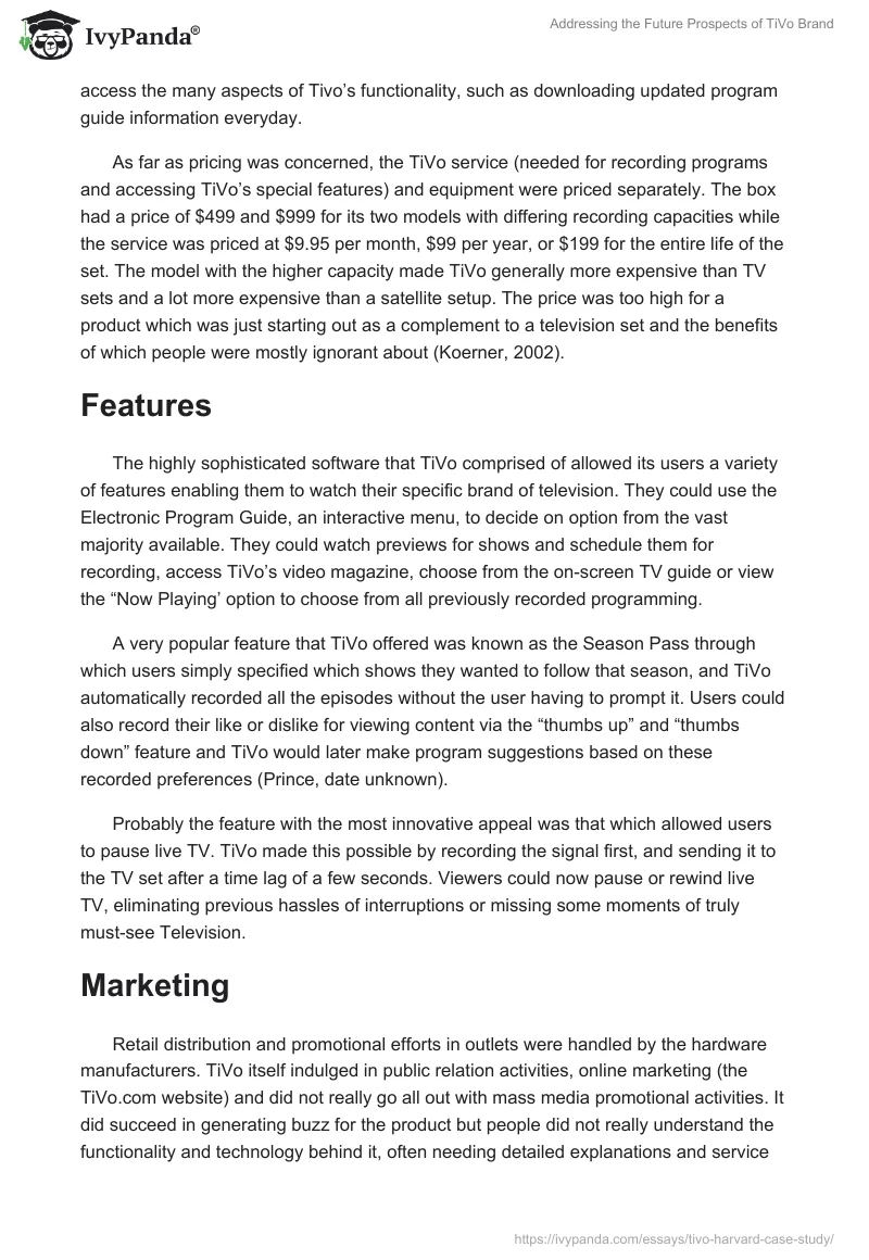 Addressing the Future Prospects of TiVo Brand. Page 2