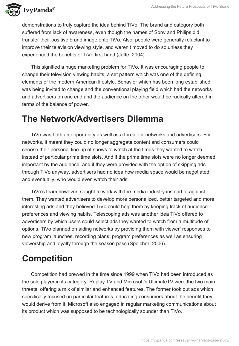 Addressing the Future Prospects of TiVo Brand. Page 3