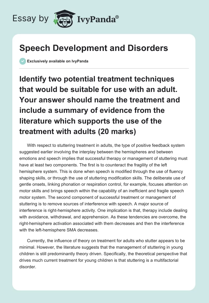 Speech Development and Disorders. Page 1