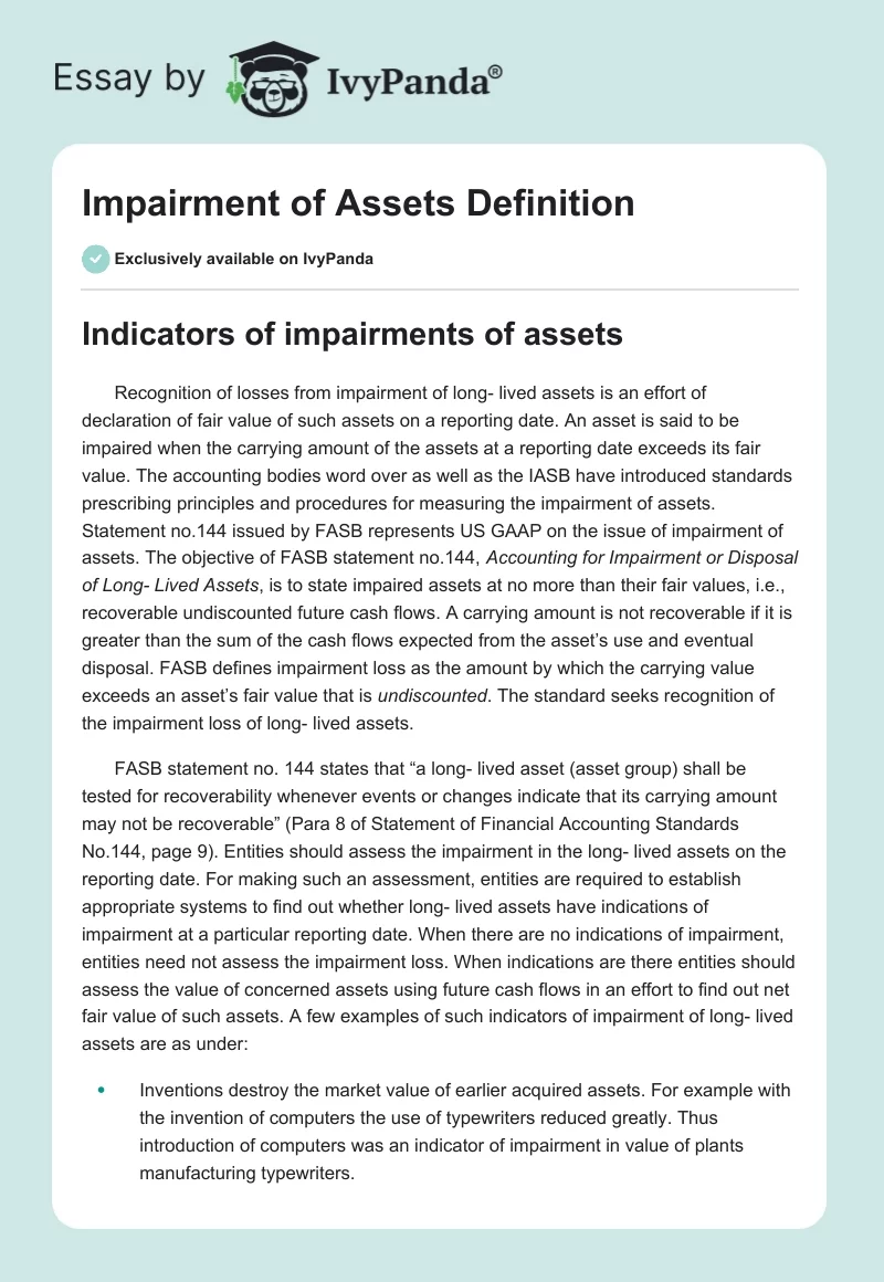 Impairment of Assets Definition. Page 1