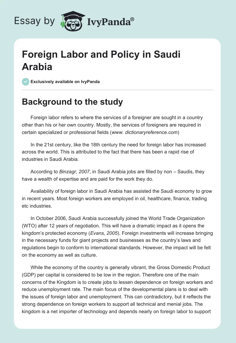Foreign Labor and Policy in Saudi Arabia. Page 1