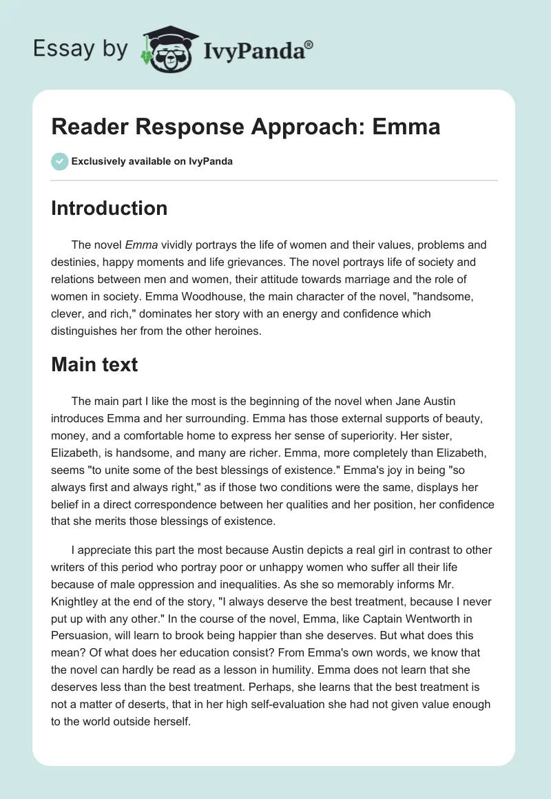 Reader Response Approach: Emma. Page 1