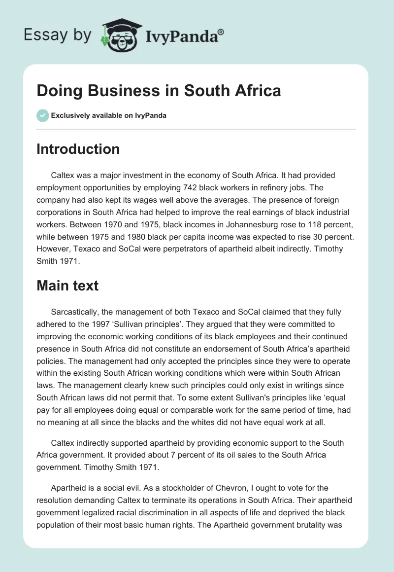 Doing Business in South Africa. Page 1
