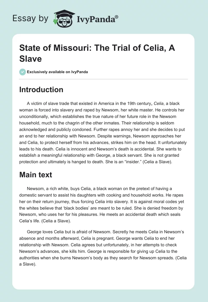 State of Missouri: The Trial of Celia, A Slave. Page 1