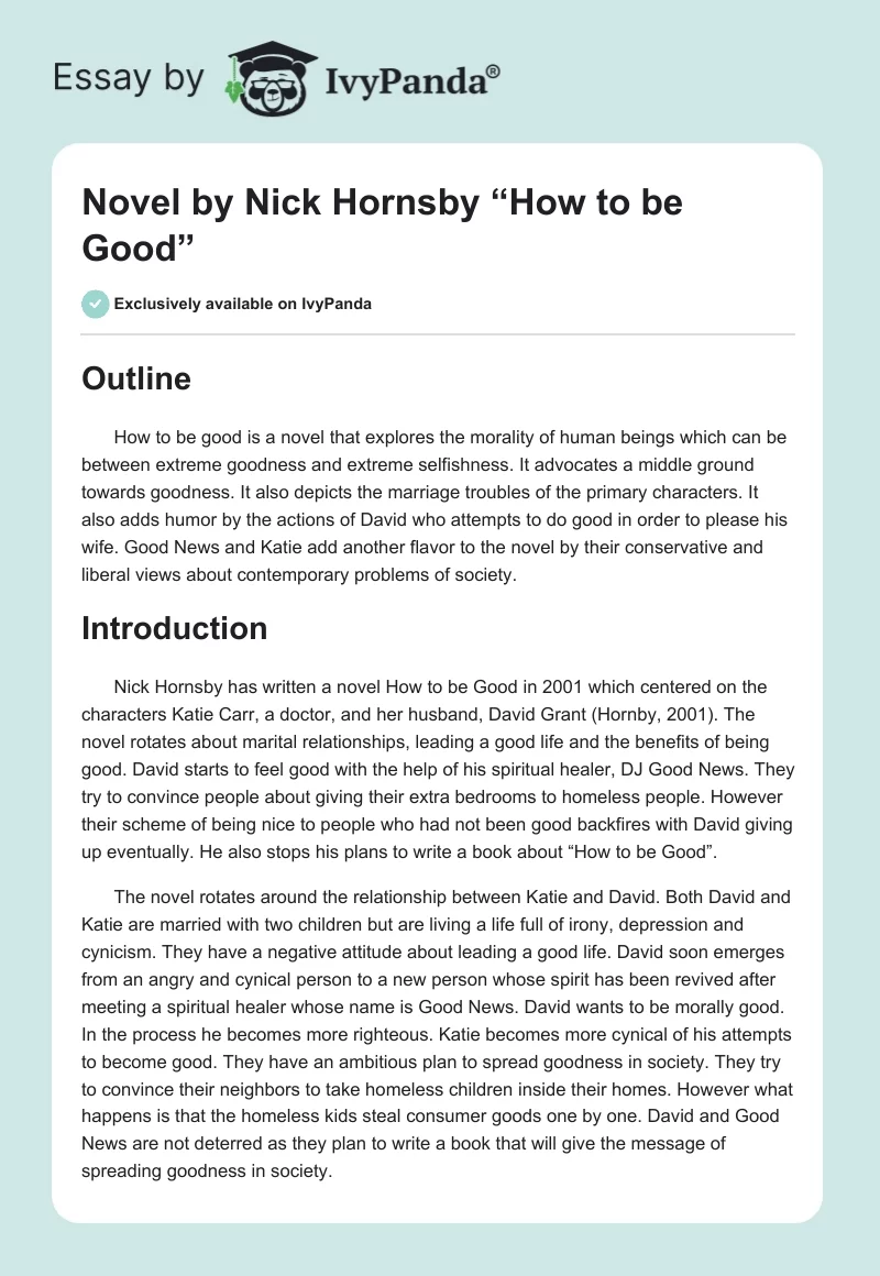 Novel by Nick Hornsby “How to be Good”. Page 1