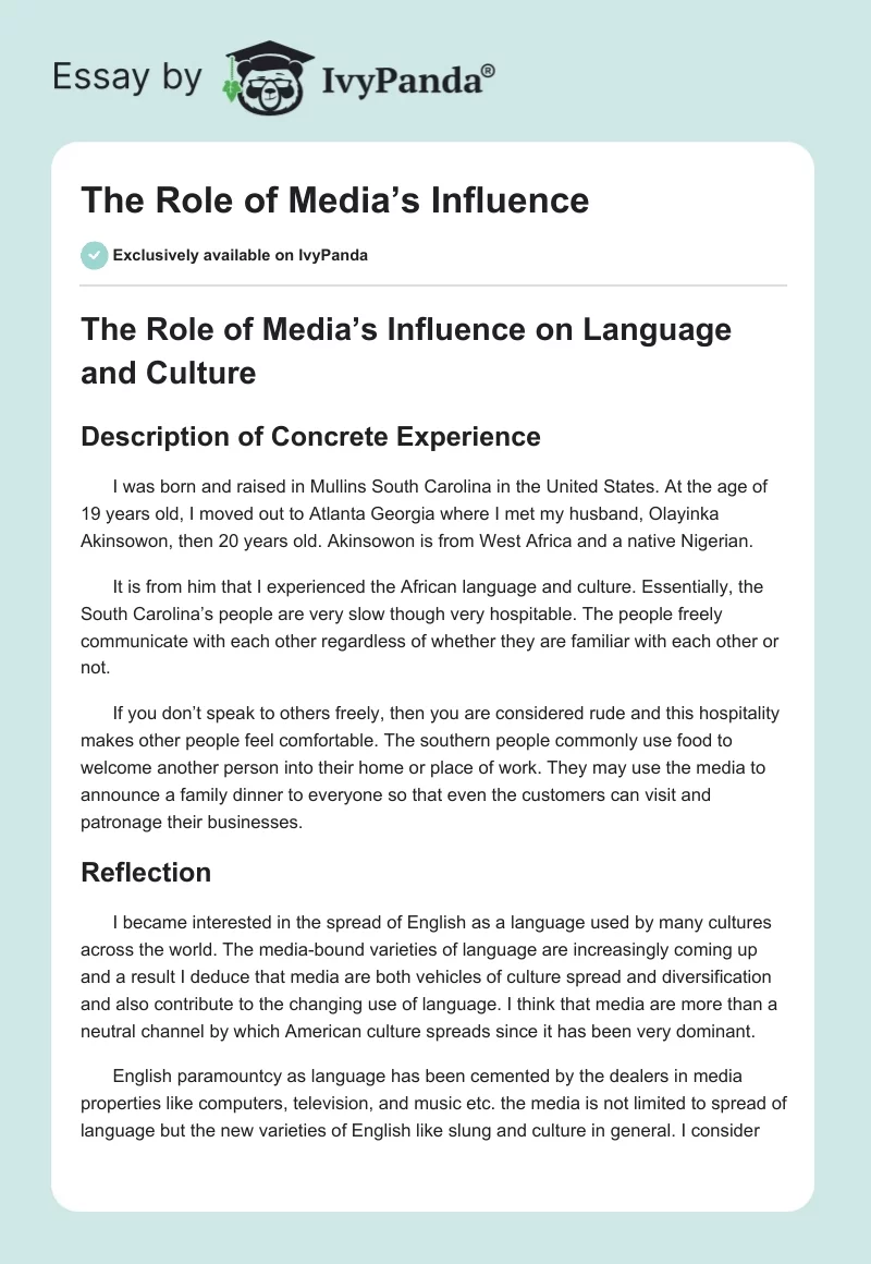 The Role of Media’s Influence. Page 1