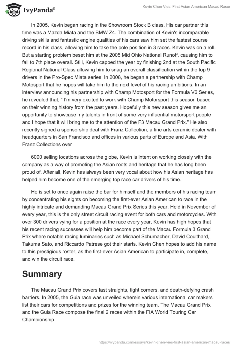 Kevin Chen Vies: First Asian American Macau Racer. Page 2