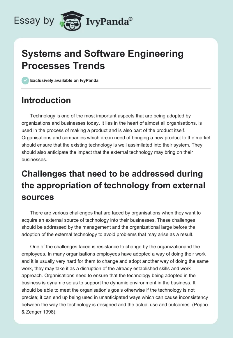 Systems and Software Engineering Processes Trends. Page 1