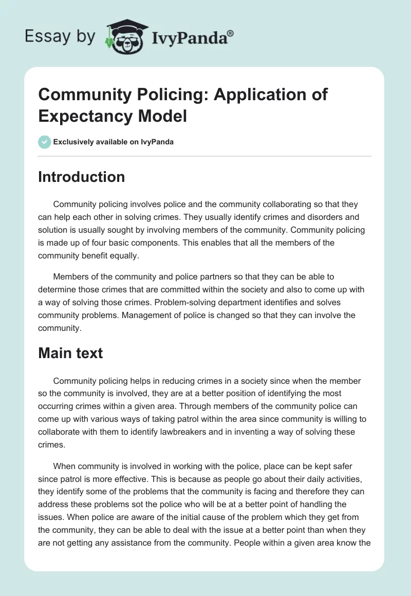 Community Policing: Application of Expectancy Model. Page 1