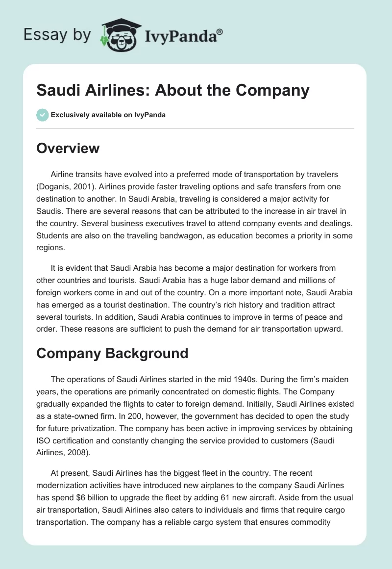 Saudi Airlines: About the Company. Page 1