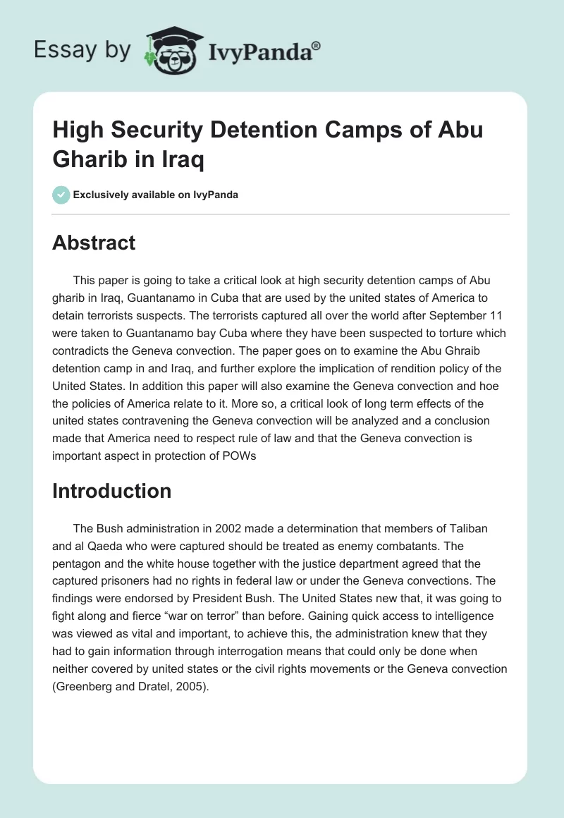 High Security Detention Camps of Abu Gharib in Iraq. Page 1