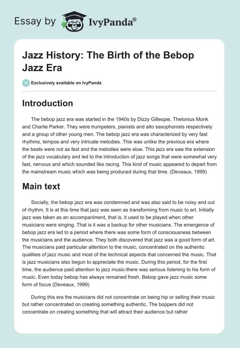 Jazz History: The Birth of the Bebop Jazz Era. Page 1