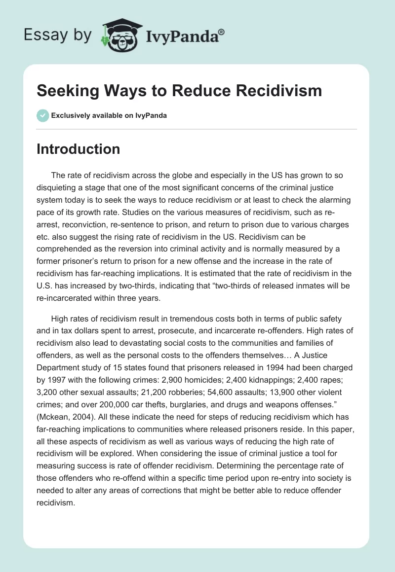Seeking Ways to Reduce Recidivism. Page 1