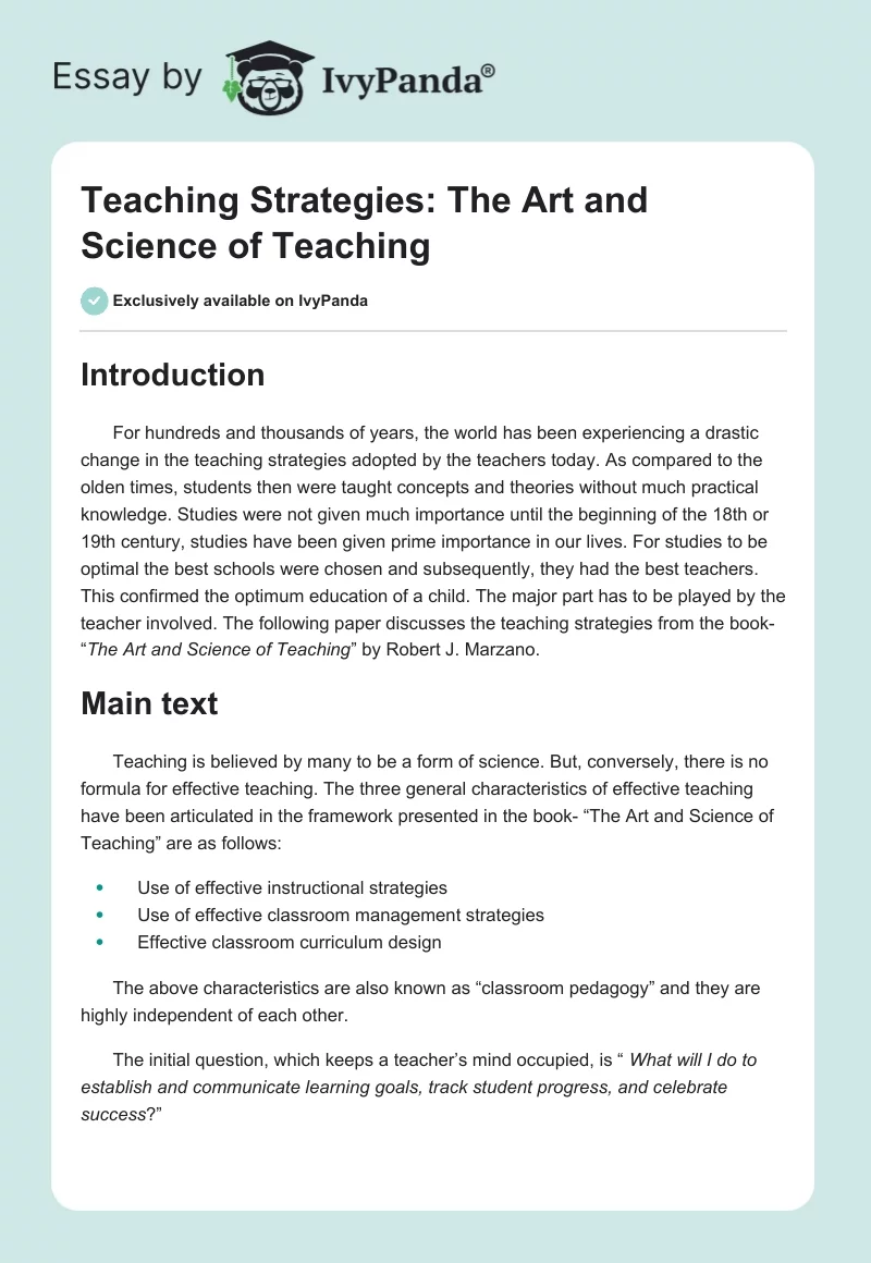 Teaching Strategies: The Art and Science of Teaching. Page 1