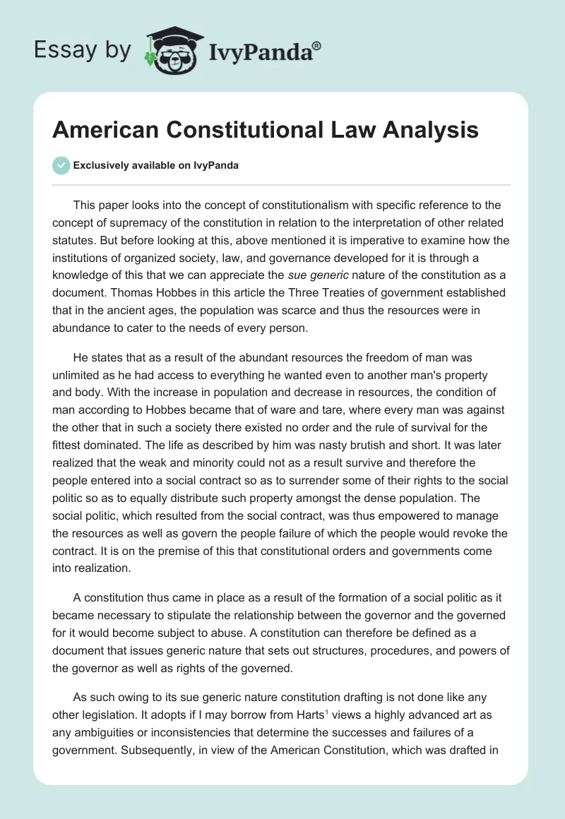 American Constitutional Law Analysis. Page 1