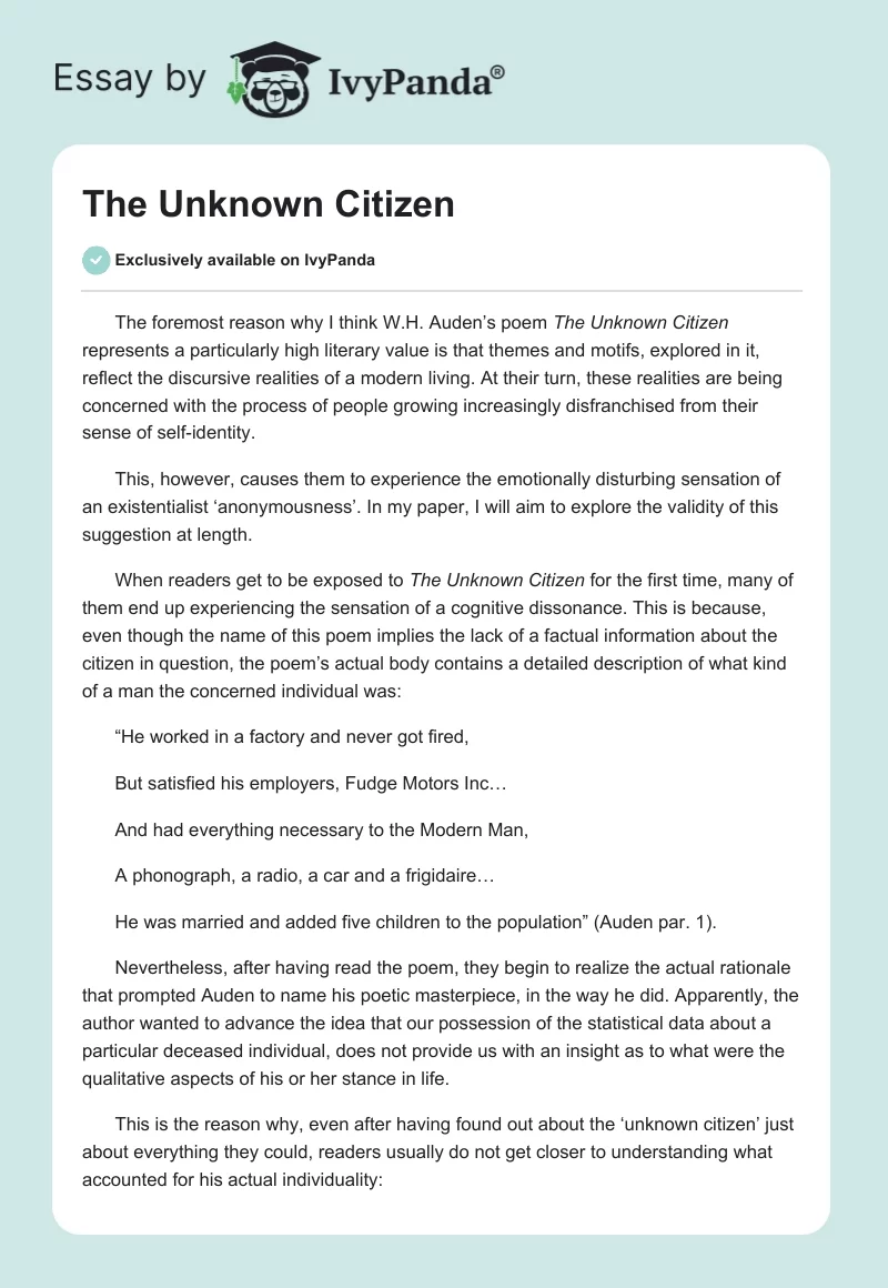 The Unknown Citizen. Page 1