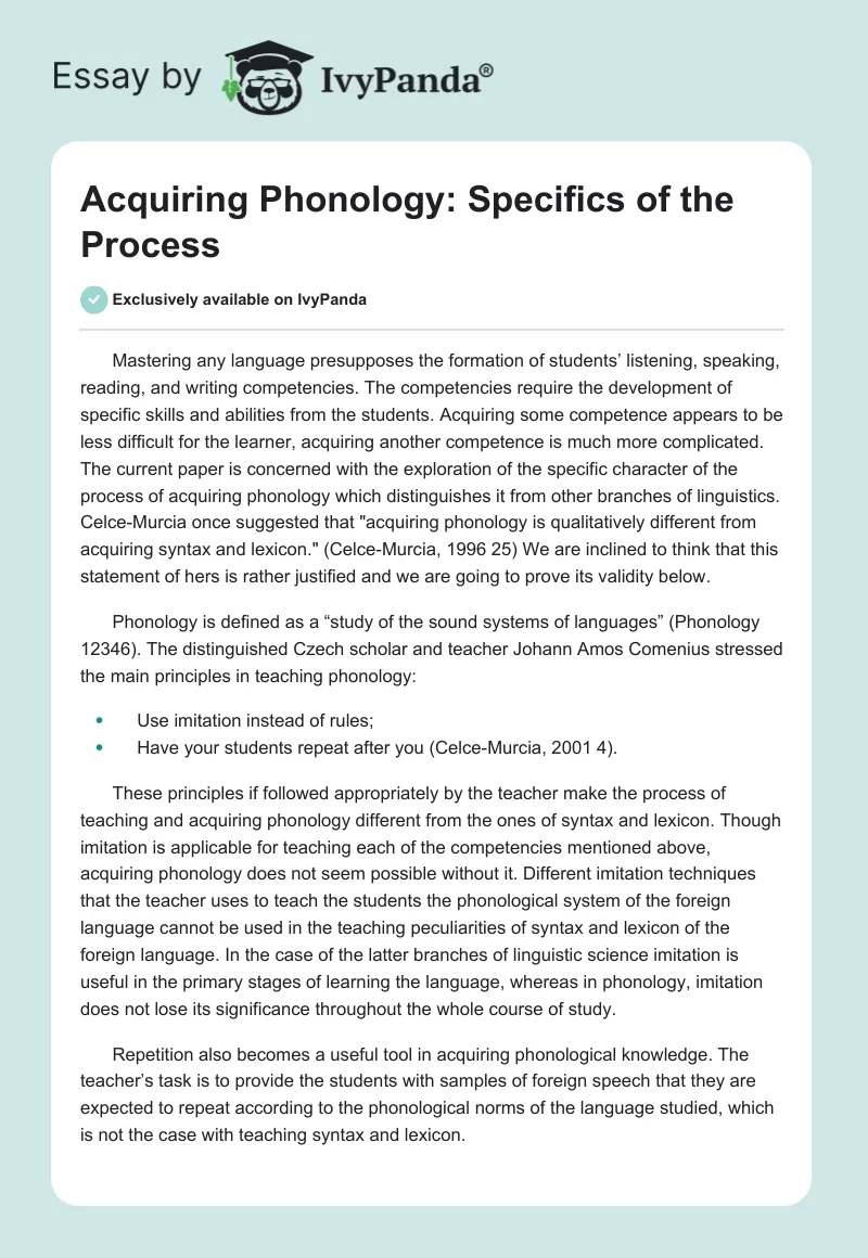 Acquiring Phonology: Specifics of the Process. Page 1