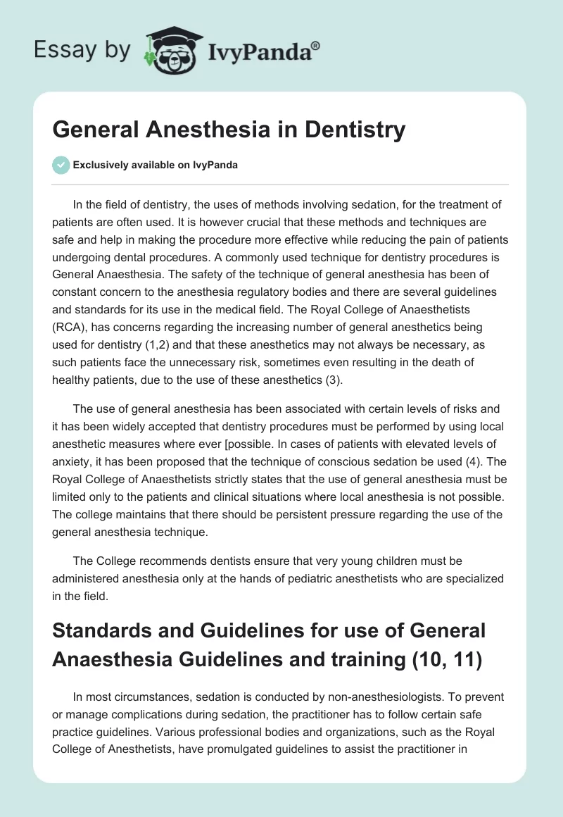 General Anesthesia in Dentistry. Page 1