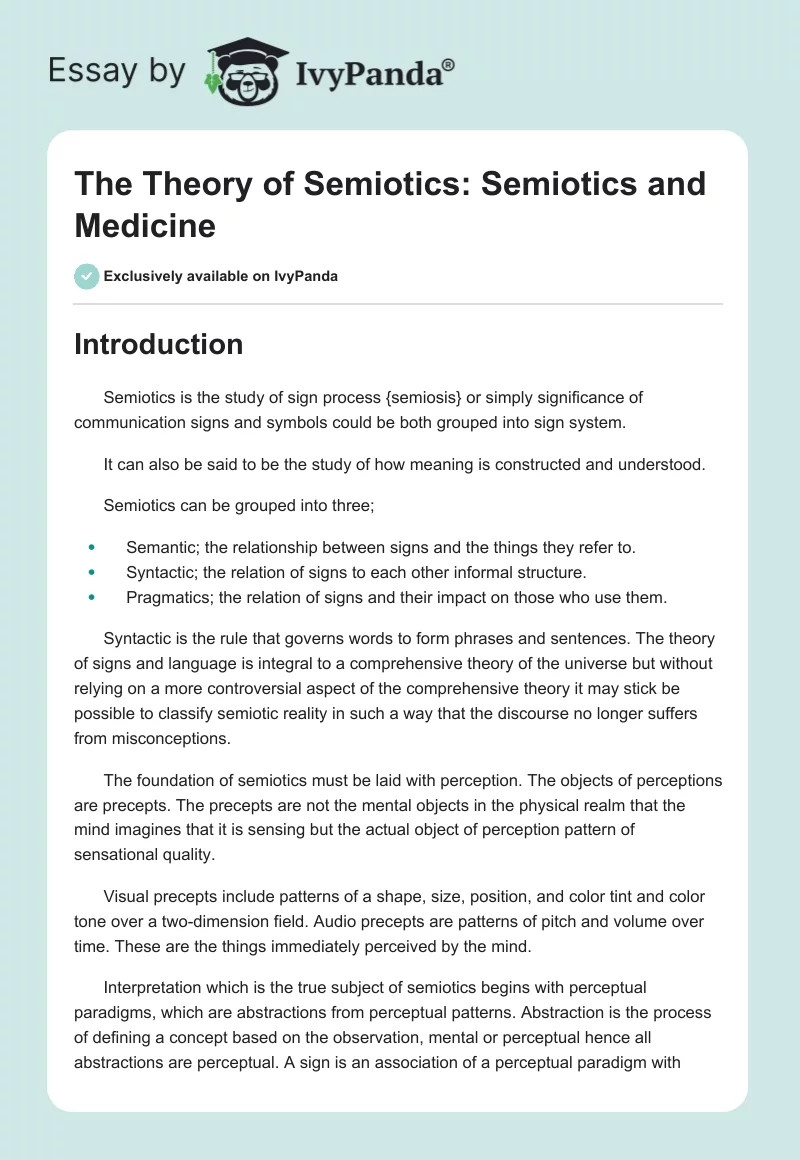 The Theory of Semiotics: Semiotics and Medicine. Page 1