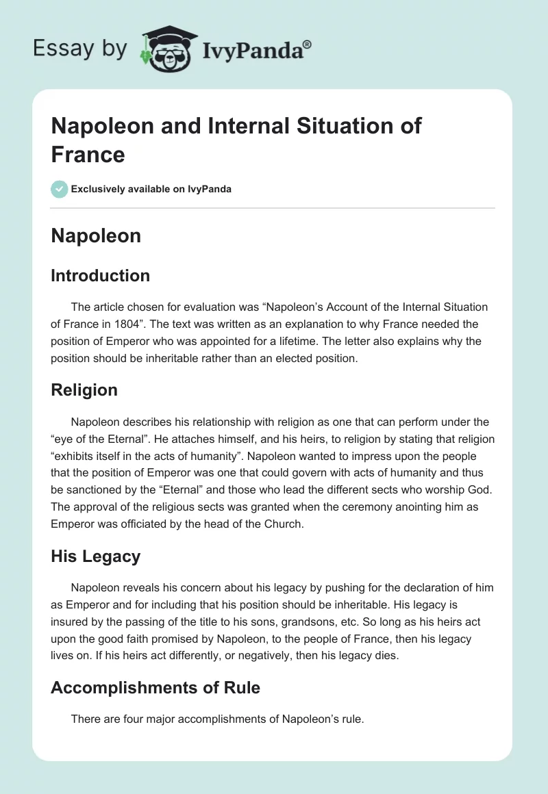 Napoleon and Internal Situation of France. Page 1