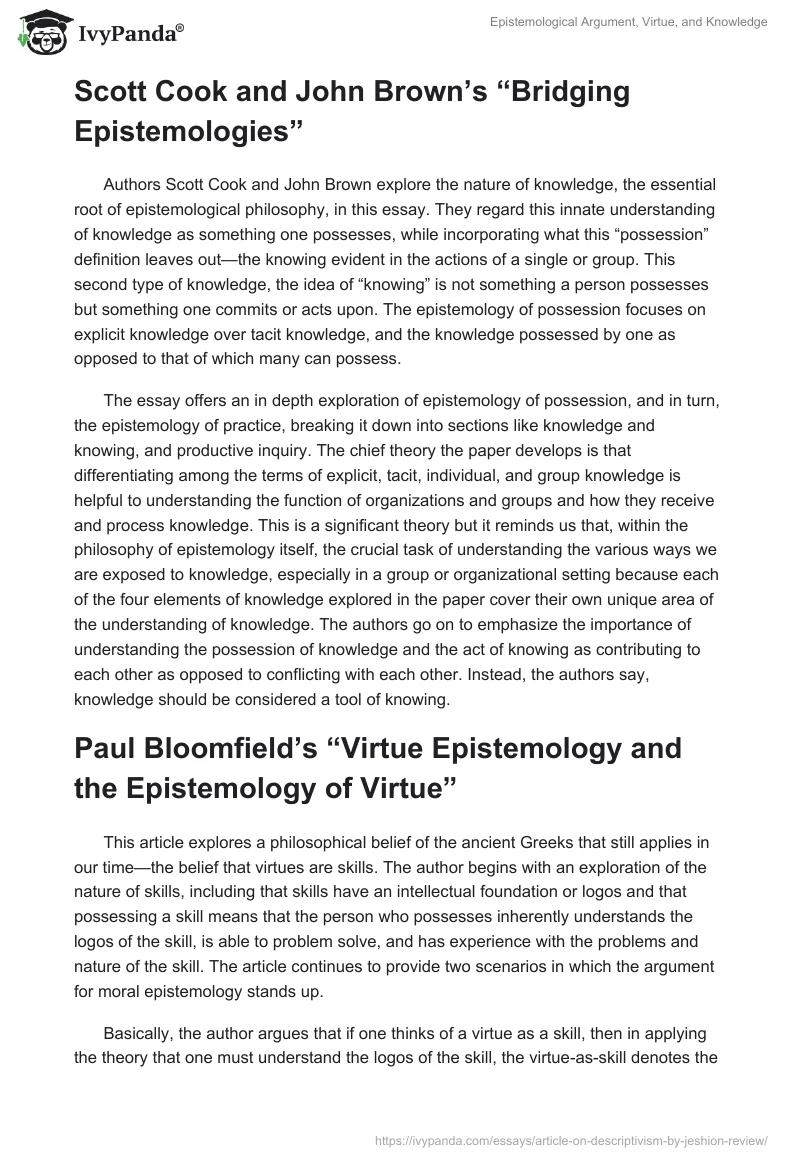 Epistemological Argument, Virtue, and Knowledge. Page 2