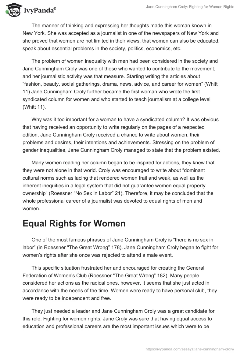 Jane Cunningham Croly: Fighting for Women Rights. Page 2