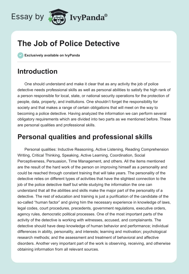 The Job of Police Detective. Page 1