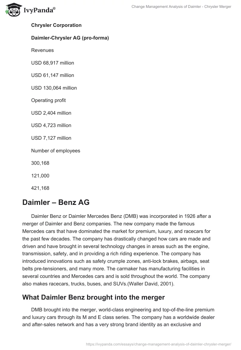 Change Management Analysis of Daimler - Chrysler Merger. Page 2