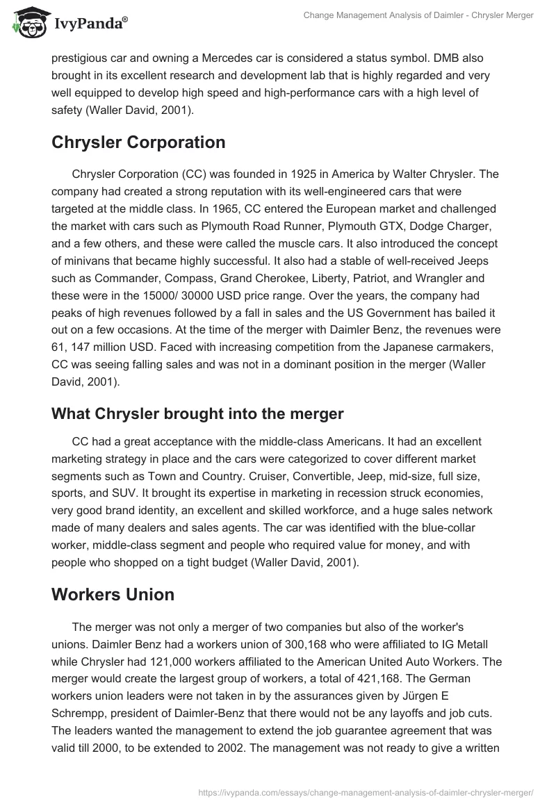 Change Management Analysis of Daimler - Chrysler Merger. Page 3