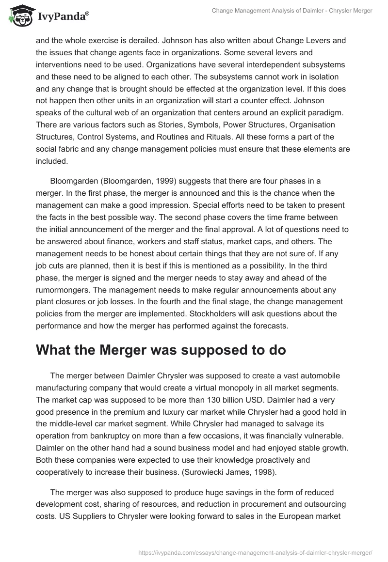 Change Management Analysis of Daimler - Chrysler Merger. Page 5